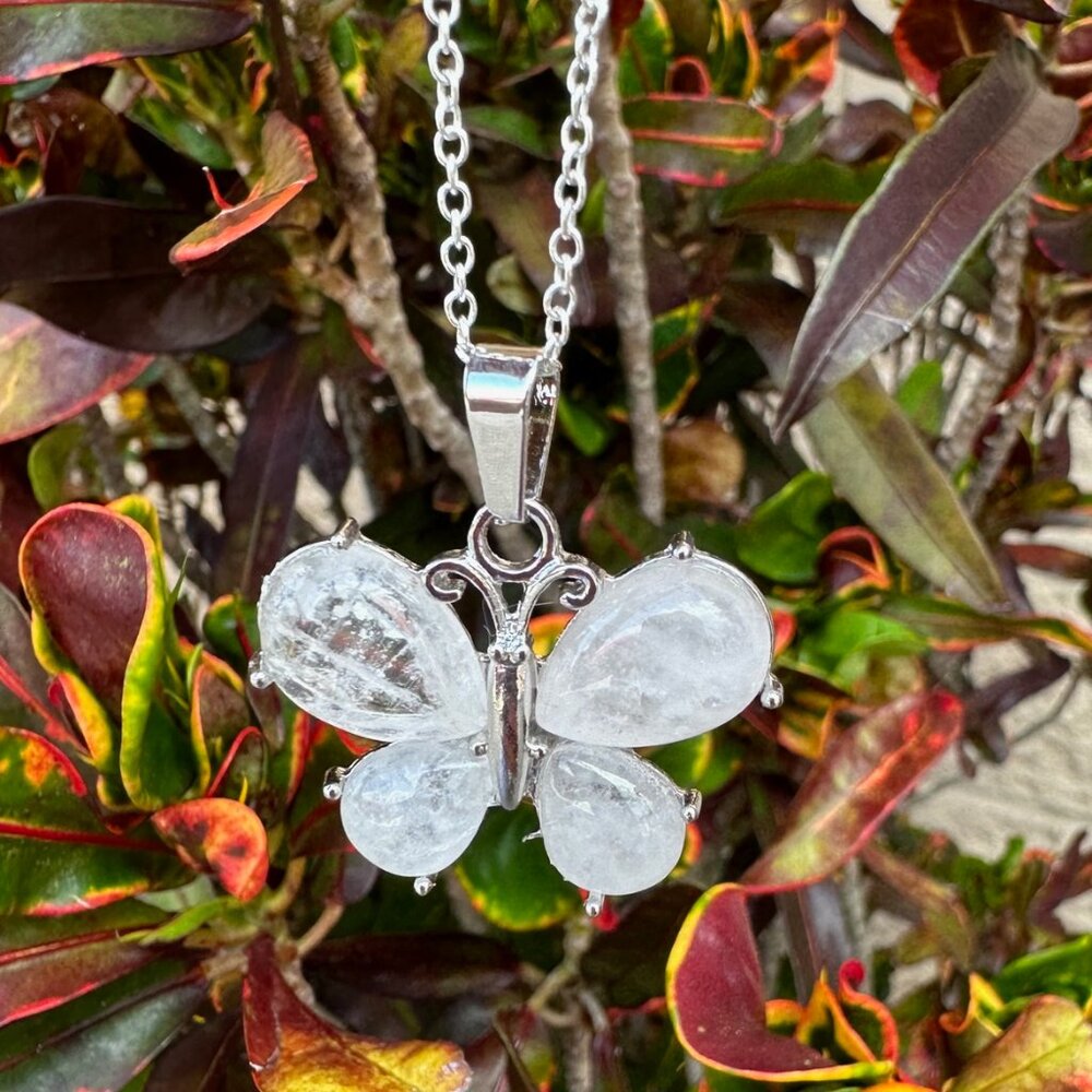 NEW Clear Quartz Pendant Butterfly Pendant Clear Quartz Butterfly Necklace
